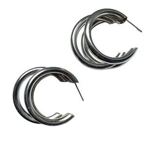 Men’s Hollow Triple Hoop Silver Tone Earrings Tri Hoop Earrings